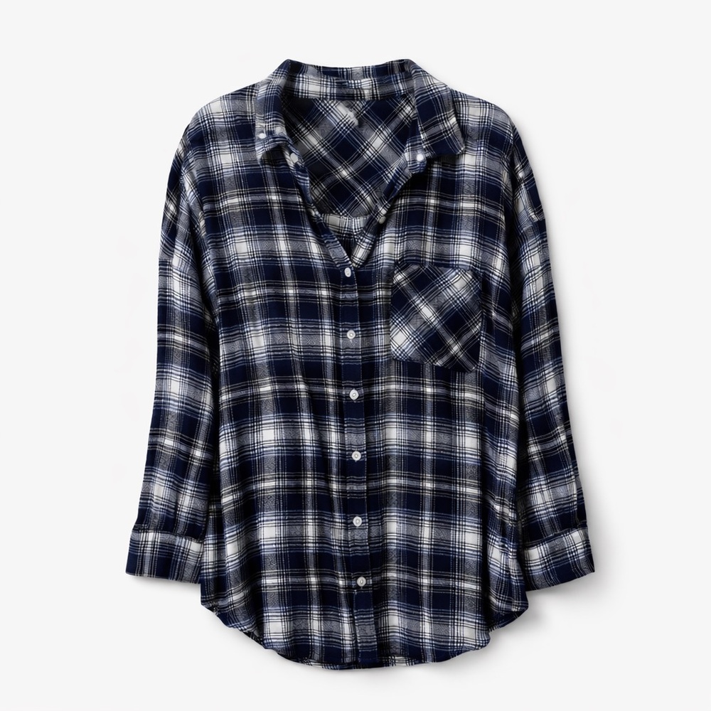 BP. Boyfriend Plaid Button Down Shirt Navy Window Ombre 1X